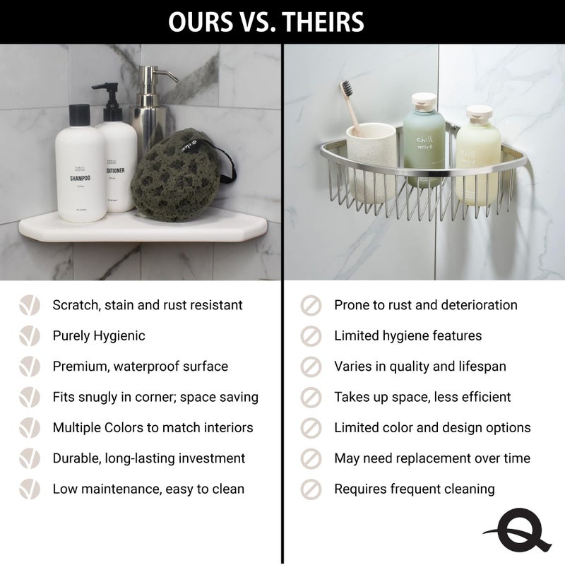 Questech 10" Corner Shower Shelf - Lugged for New Construction, Shower Organizer for Tiled Walls, Corner Caddy Soap Dish Bathroom Storage, Geo Lugged, Graphite Black - Image 3